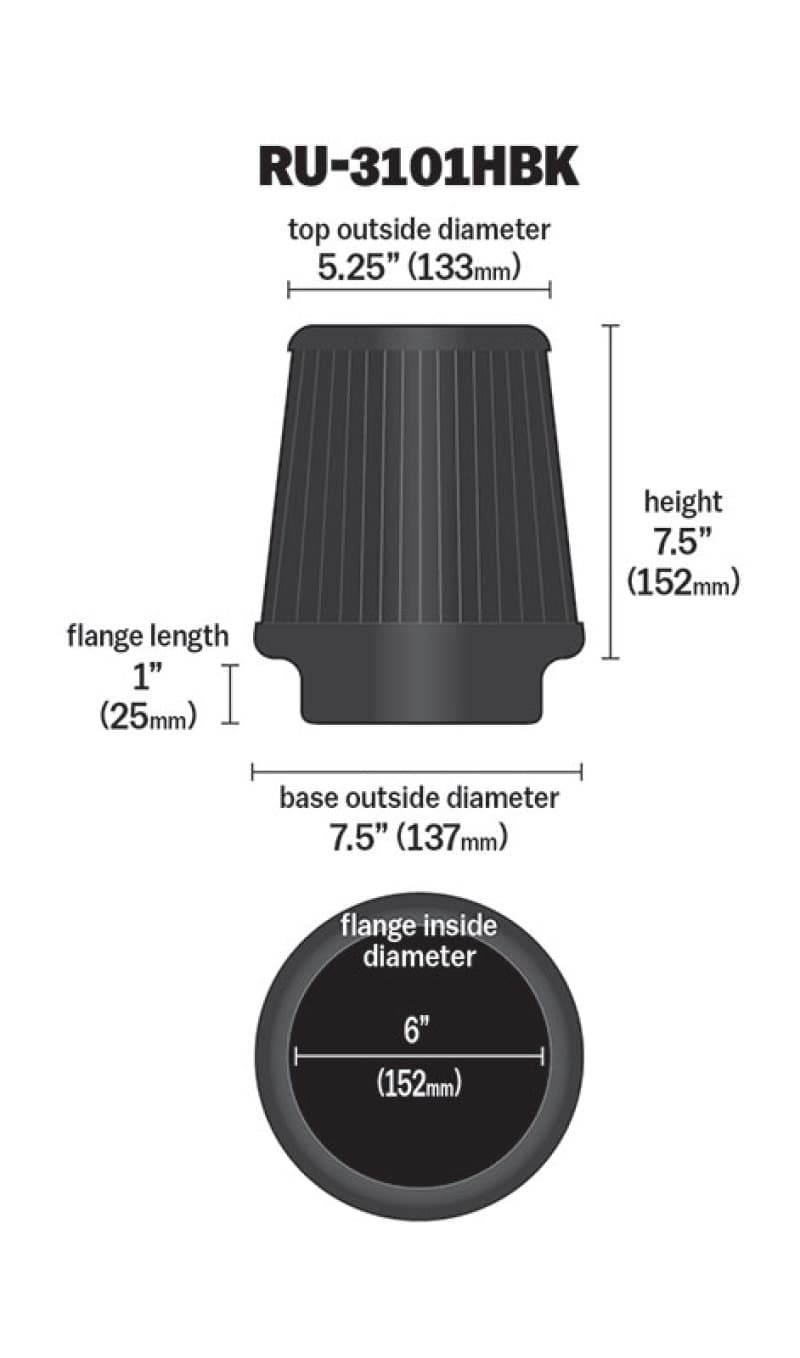 KN Universal Air Filter - Technical Drawing